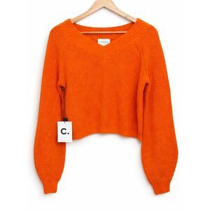 Callahan womens large cotton boxy sweater orange boat neck spring summer
